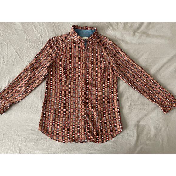 Crocodile Ladies Button Up Blouse MOD abstract pattern - Picture 1 of 9